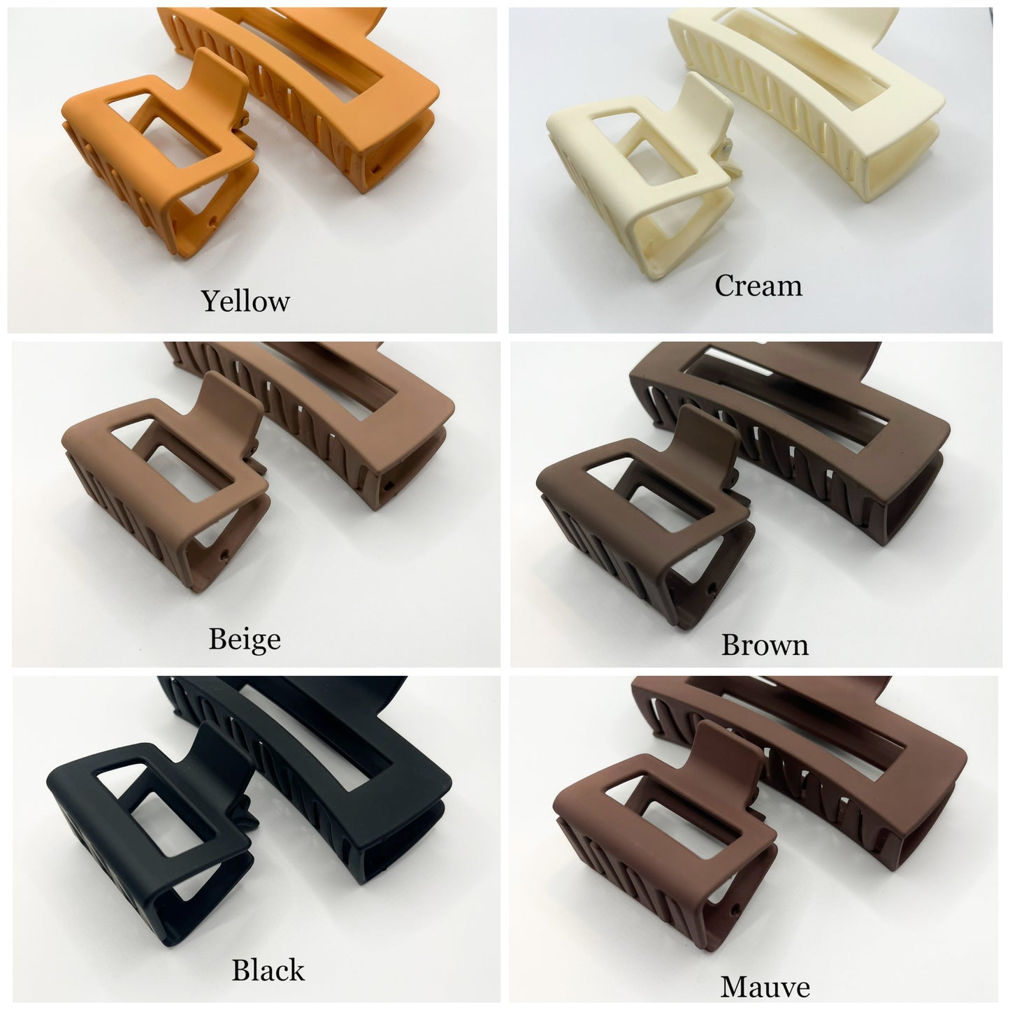Open geometric print hair claw clip with leather detailing