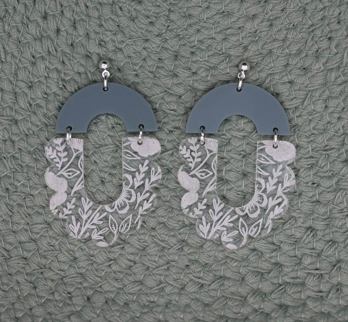 Scalloped floral acrylic earrings