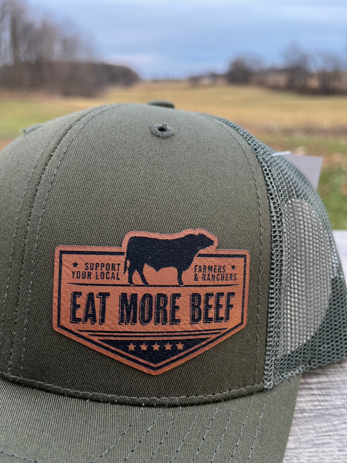 Eat more beef leather patch hat silhouette
