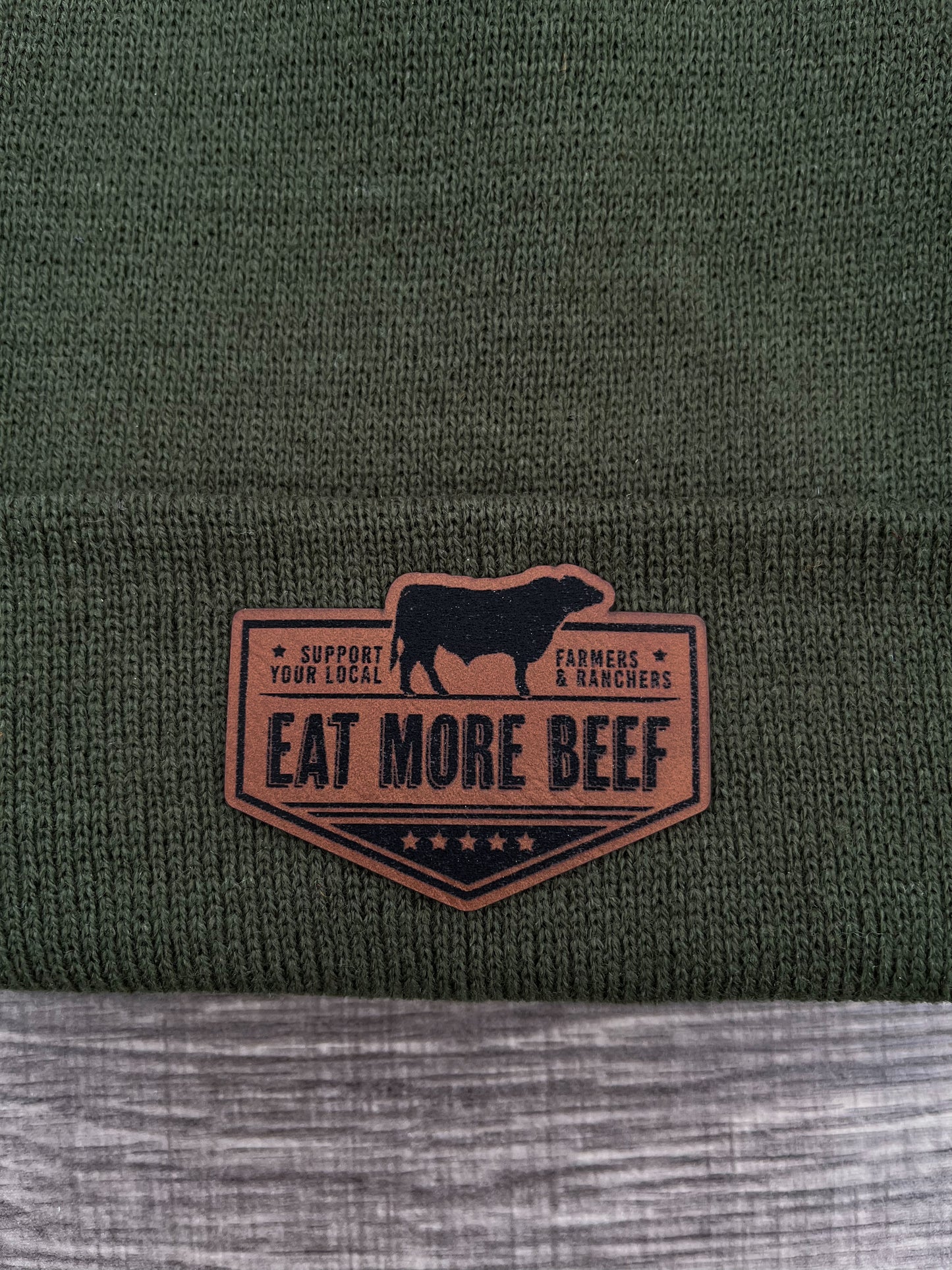 Eat more beef leather patch hat silhouette