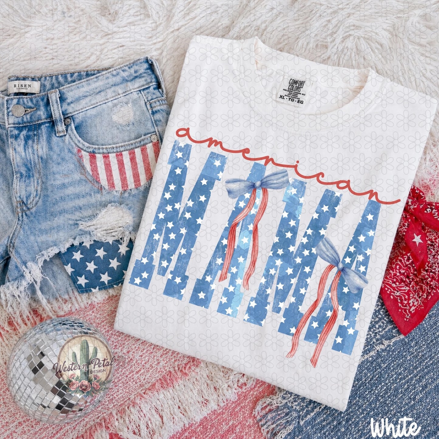 Mama Patriotic Shirt | Comfort Colors White Graphic Tee | Coquette Americana Fourth of July Shirt