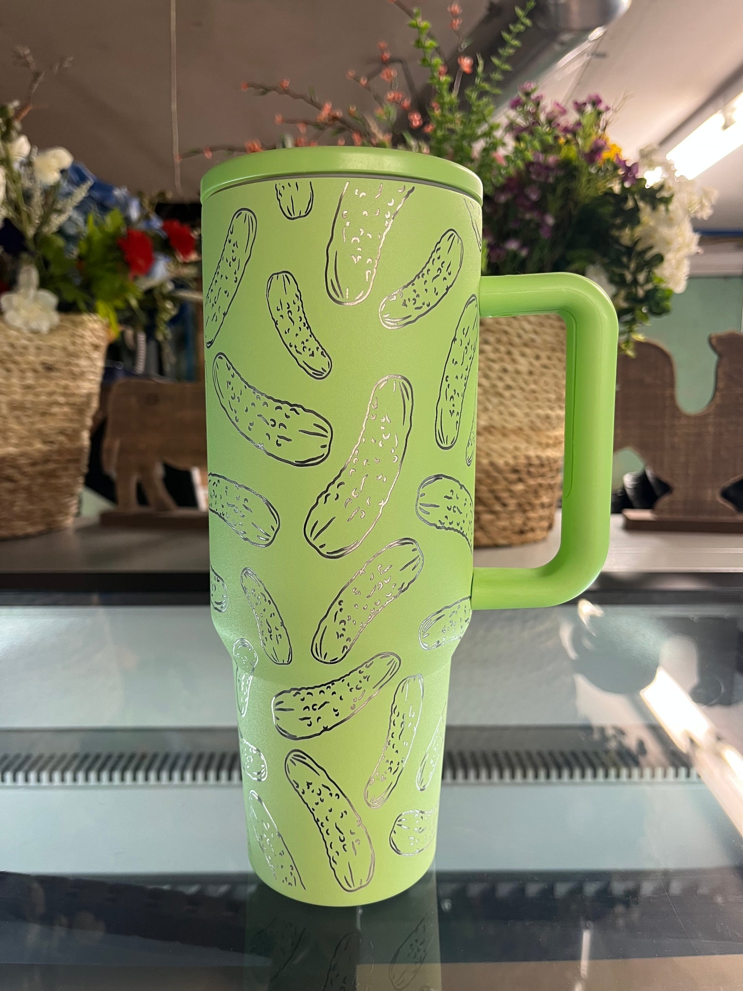 Pickle Cup 40 oz Tumbler with Handle & No leak Lid | Pickle lover Travel Mug | Insulated Stainless Steel Drinkware Gift