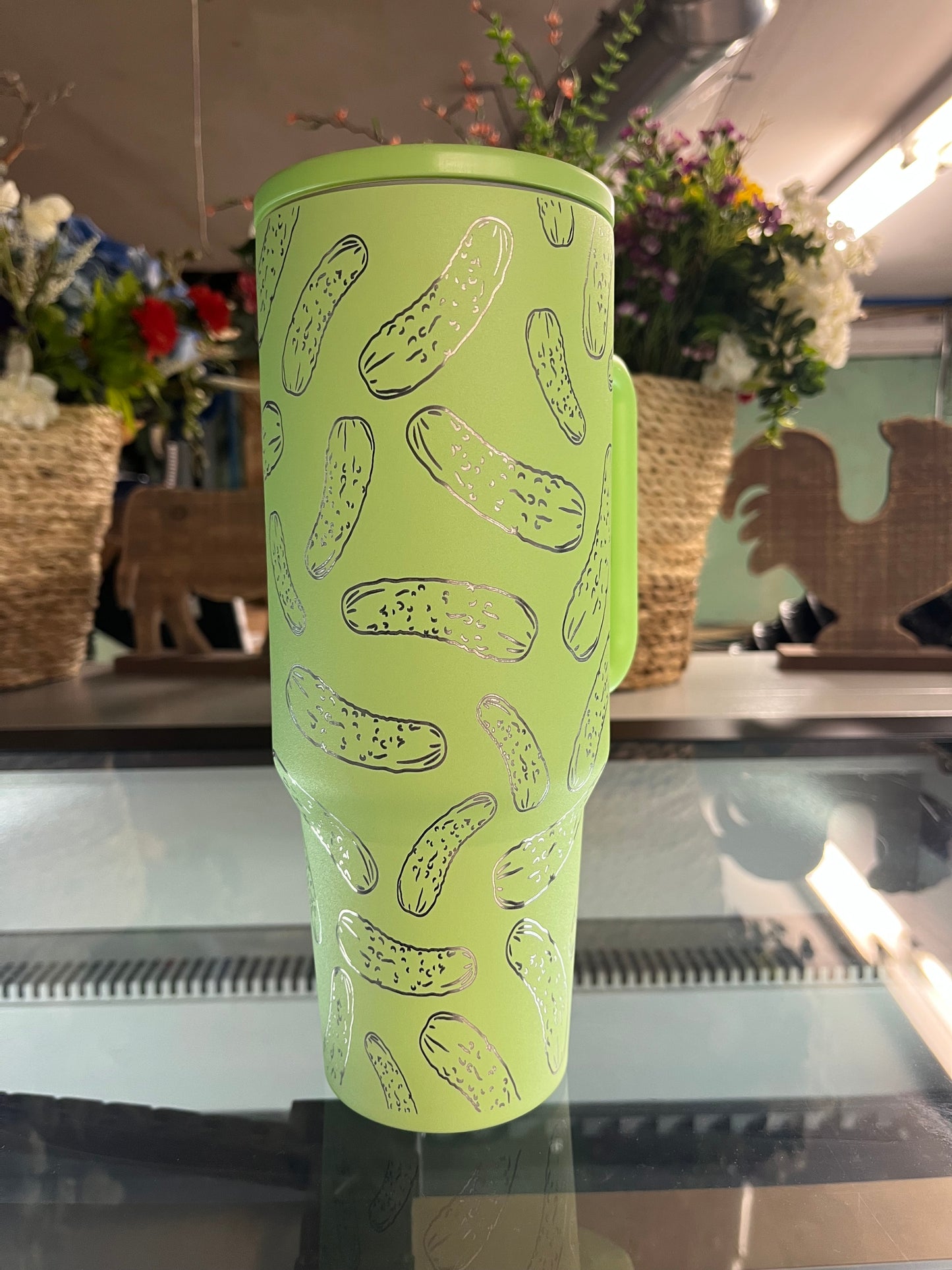 Pickle Cup 40 oz Tumbler with Handle & No leak Lid | Pickle lover Travel Mug | Insulated Stainless Steel Drinkware Gift