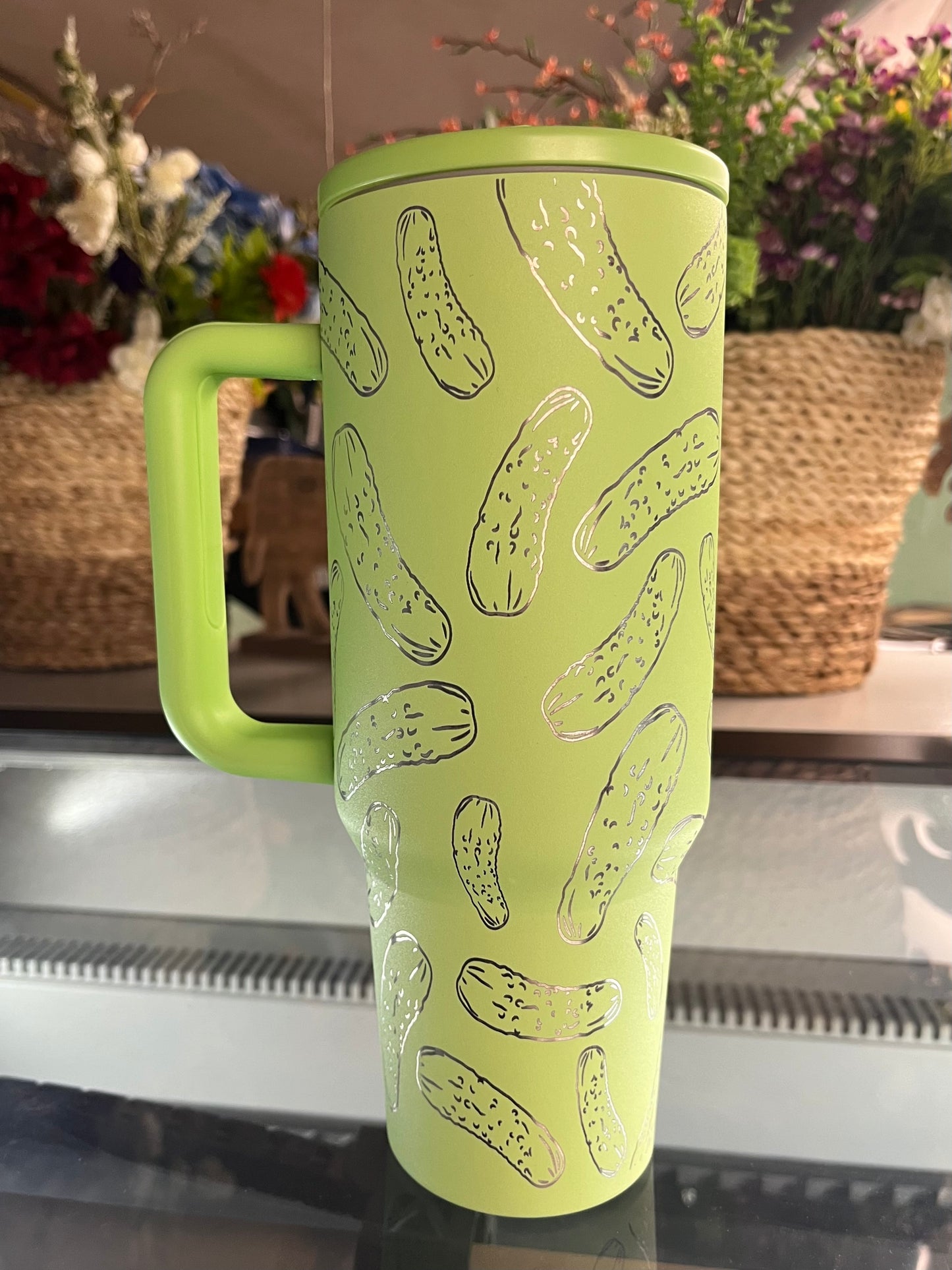 Pickle Cup 40 oz Tumbler with Handle & No leak Lid | Pickle lover Travel Mug | Insulated Stainless Steel Drinkware Gift