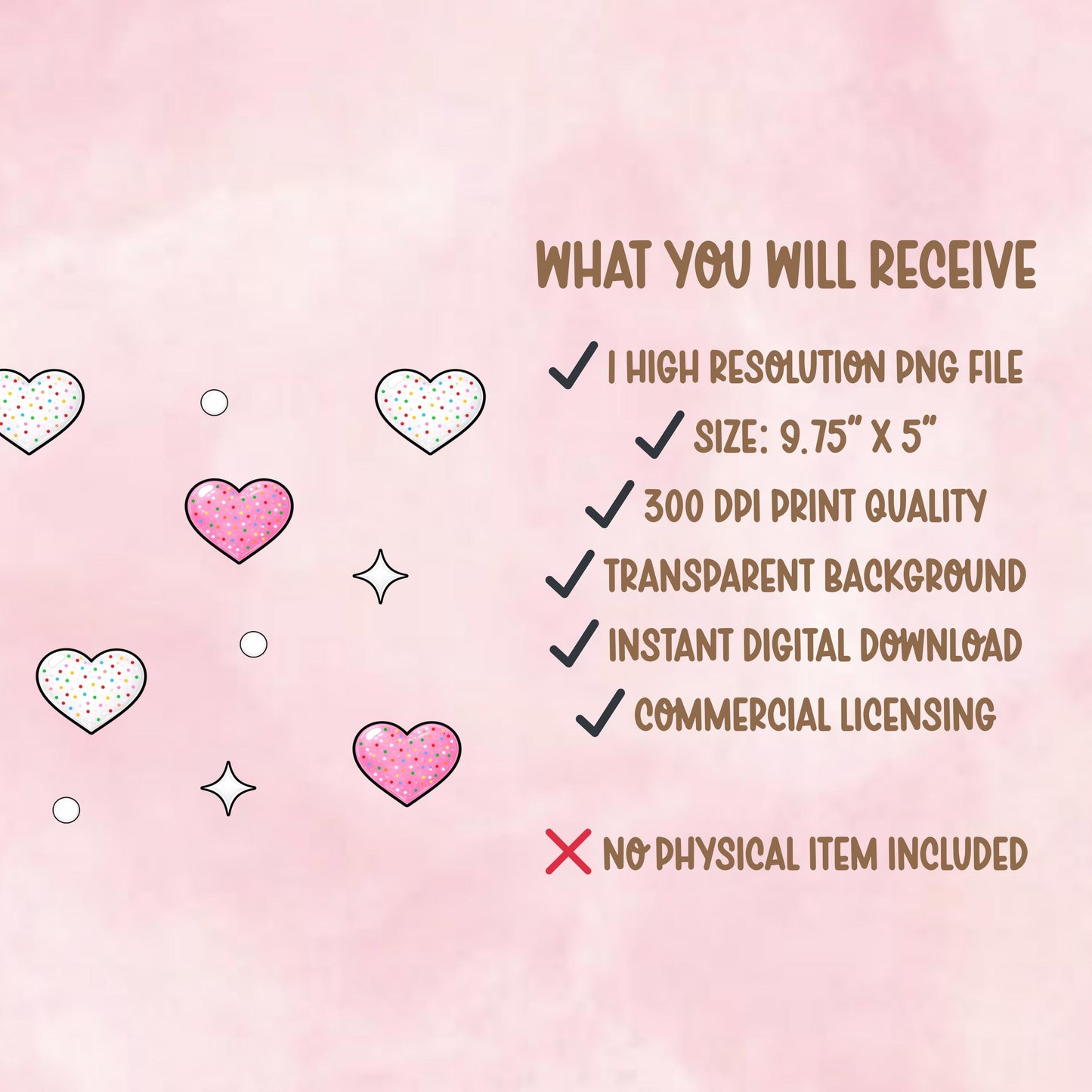 Pink Heart Cookie Glass Can Wrap | 16oz Tumbler PNG (Digital Download)