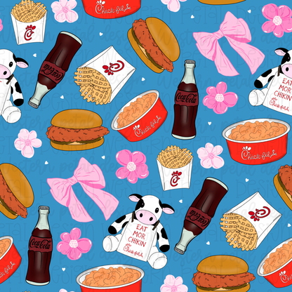 Chick-fil-A Inspired Seamless Pattern PNG | Pink Bow Fast Food Digital Paper | Coquette Chicken Seamless Design