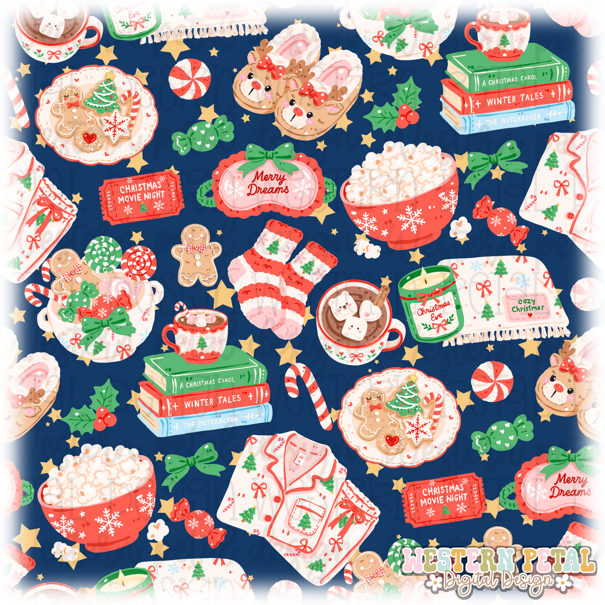 Christmas Sleepover Seamless Pattern PNG