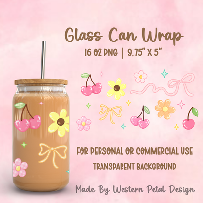 Cherry Blossom Glass Can Wrap PNG, 16oz Libbey
