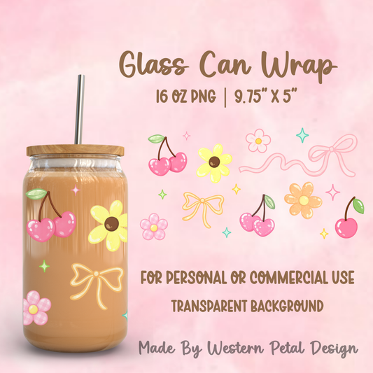 Cherry Blossom Glass Can Wrap PNG, 16oz Libbey