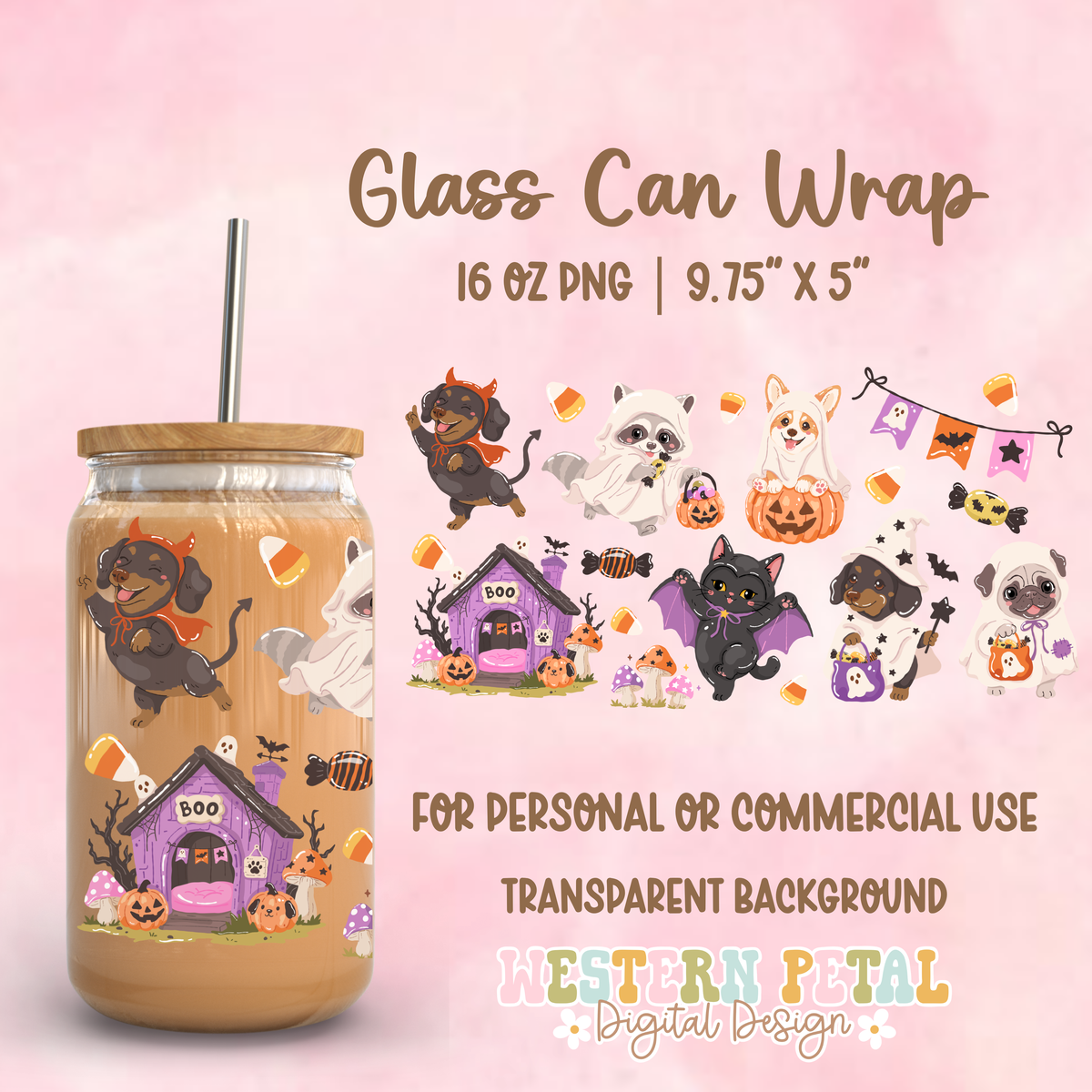 Halloween Pups Glass Can Wrap PNG