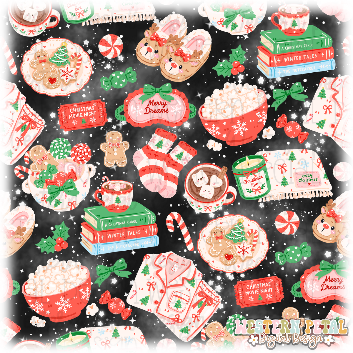 Christmas Sleepover Seamless Pattern PNG