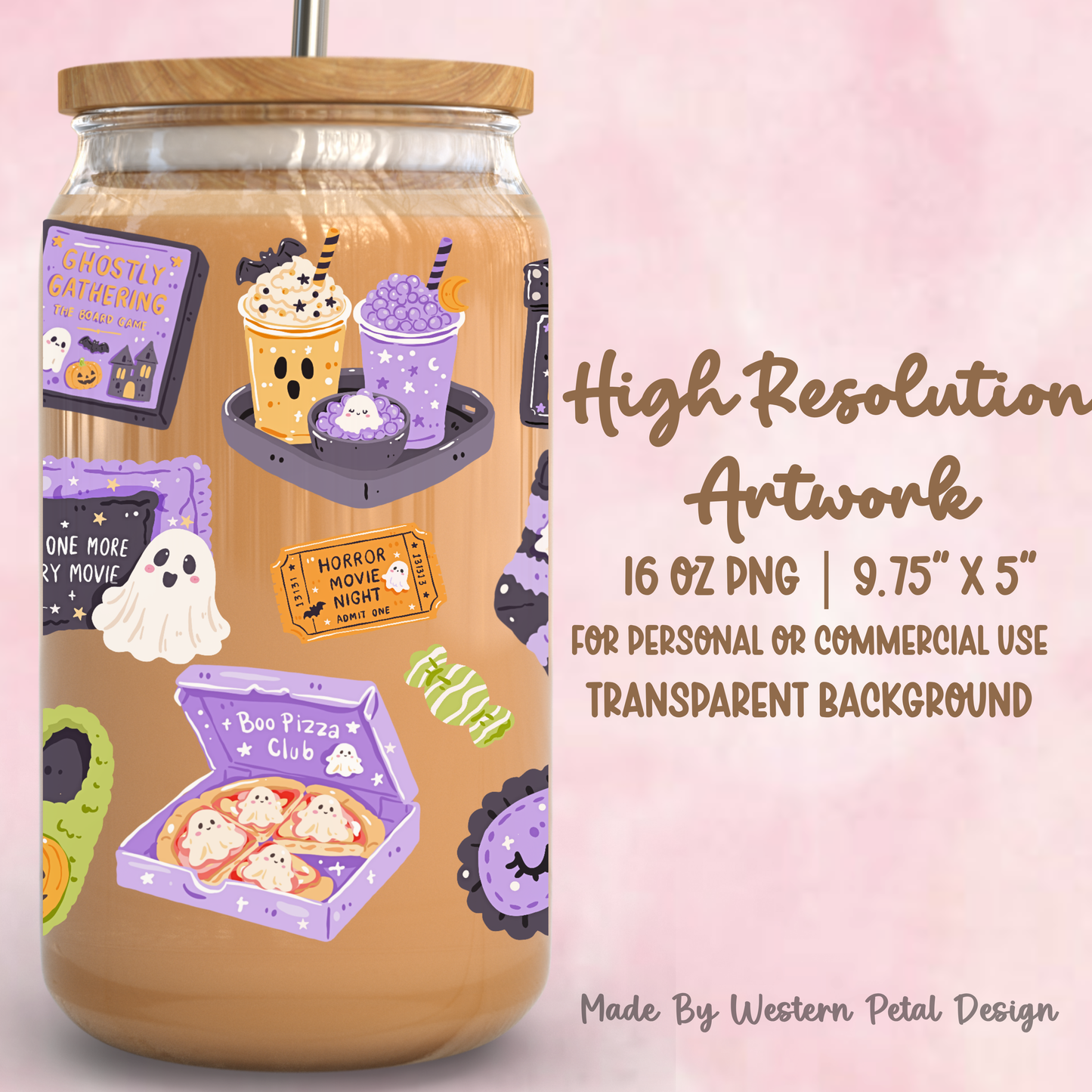 Spooky Movie Night Glass Can Wrap PNG