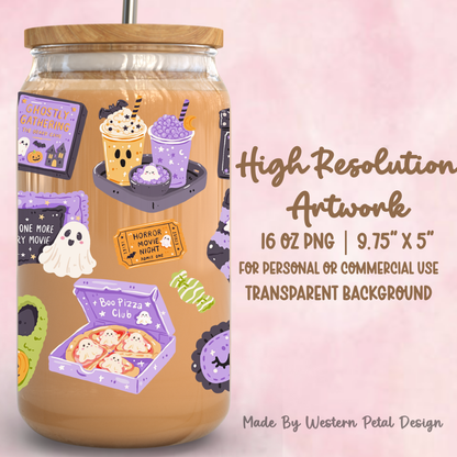 Spooky Movie Night Glass Can Wrap PNG