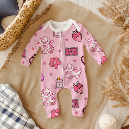 Mootiful Love Cow Seamless Pattern • Pink Valentine Cow Print • 12x12 300 DPI • Hand Drawn Cute Cow PNG • Strawberry Hearts Western Pattern