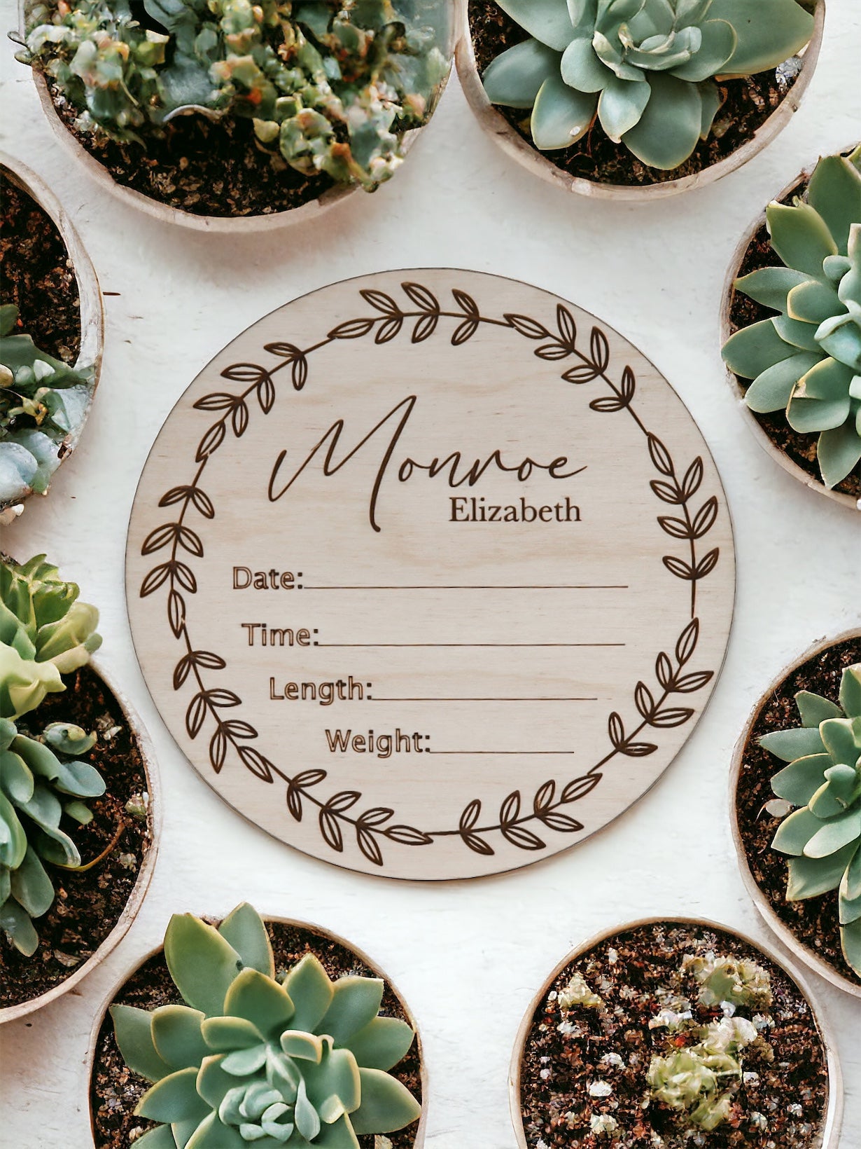 Leaves name announcement round photo prop