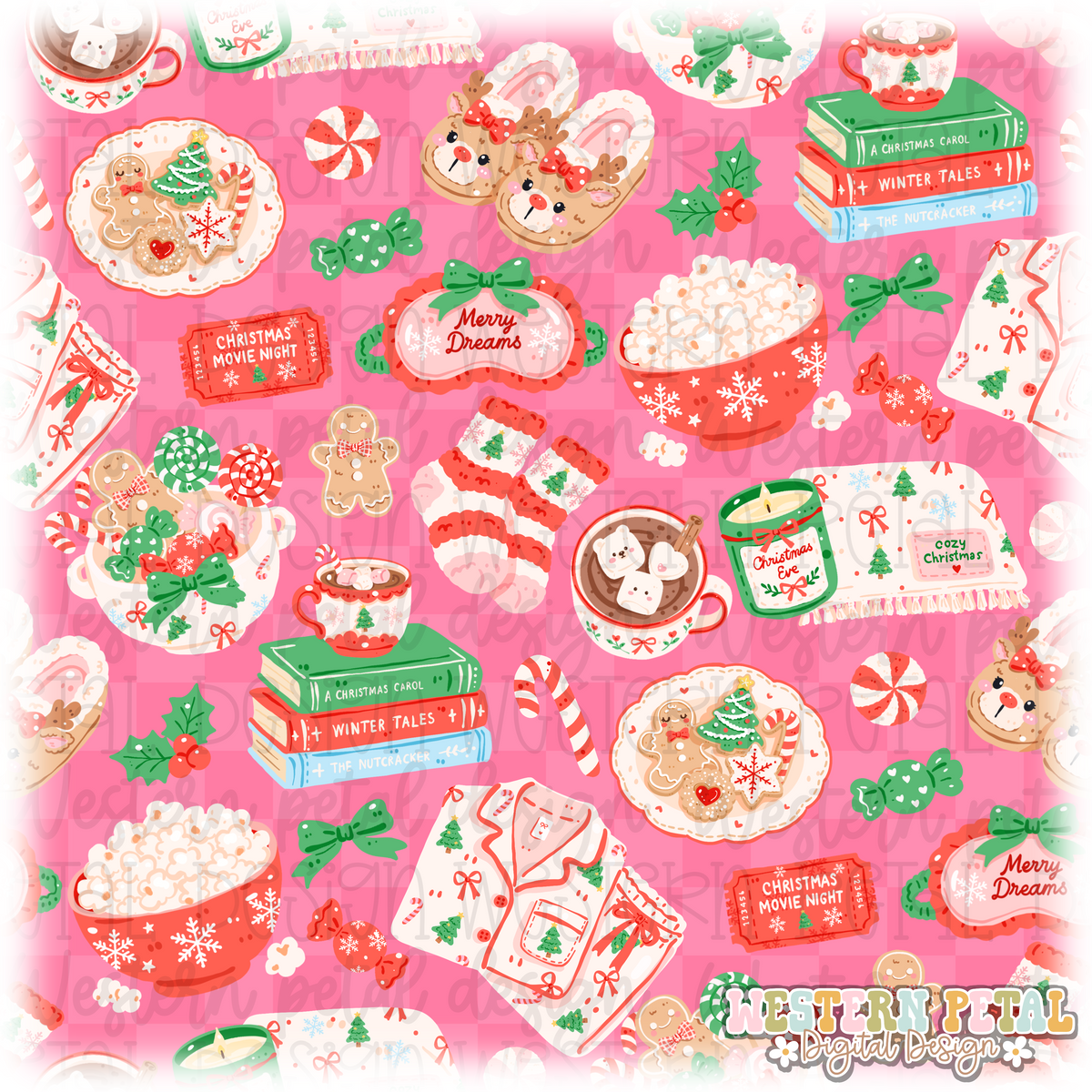 Christmas Sleepover Seamless Pattern PNG