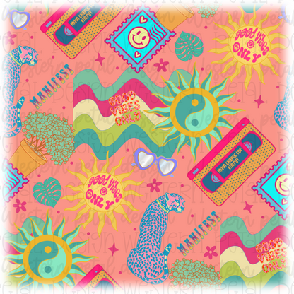 Good Vibes Retro Seamless Pattern PNG
