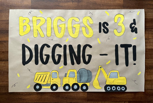 Construction Hand-Painted Birthday Custom Banner
