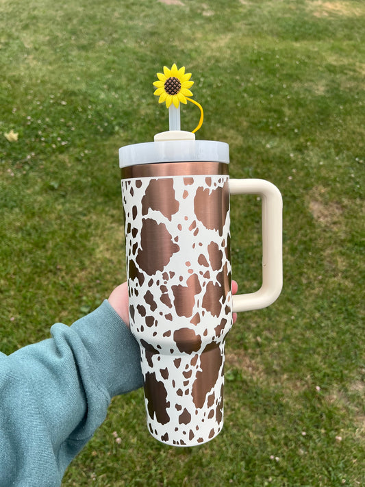Cow Print 40 oz Tumbler Quencher With Straw | White & Copper
