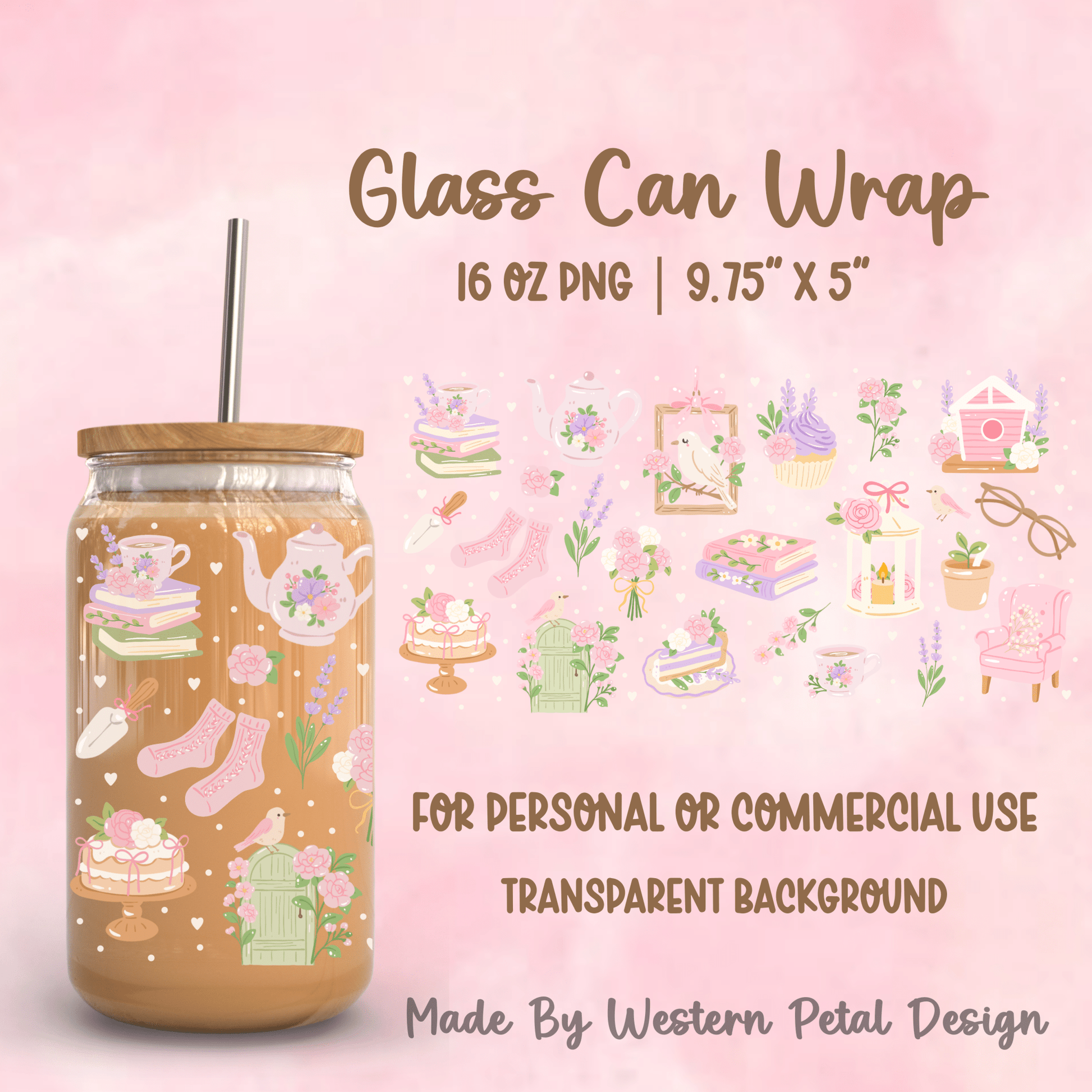 2026 Glass Can Wrap PNG Library | Growing Design Vault (Digital Download) - Western Petal Design