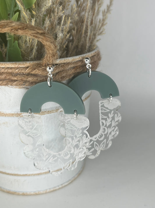 Scalloped floral acrylic earrings