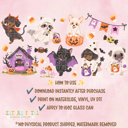 Halloween Pups Glass Can Wrap PNG