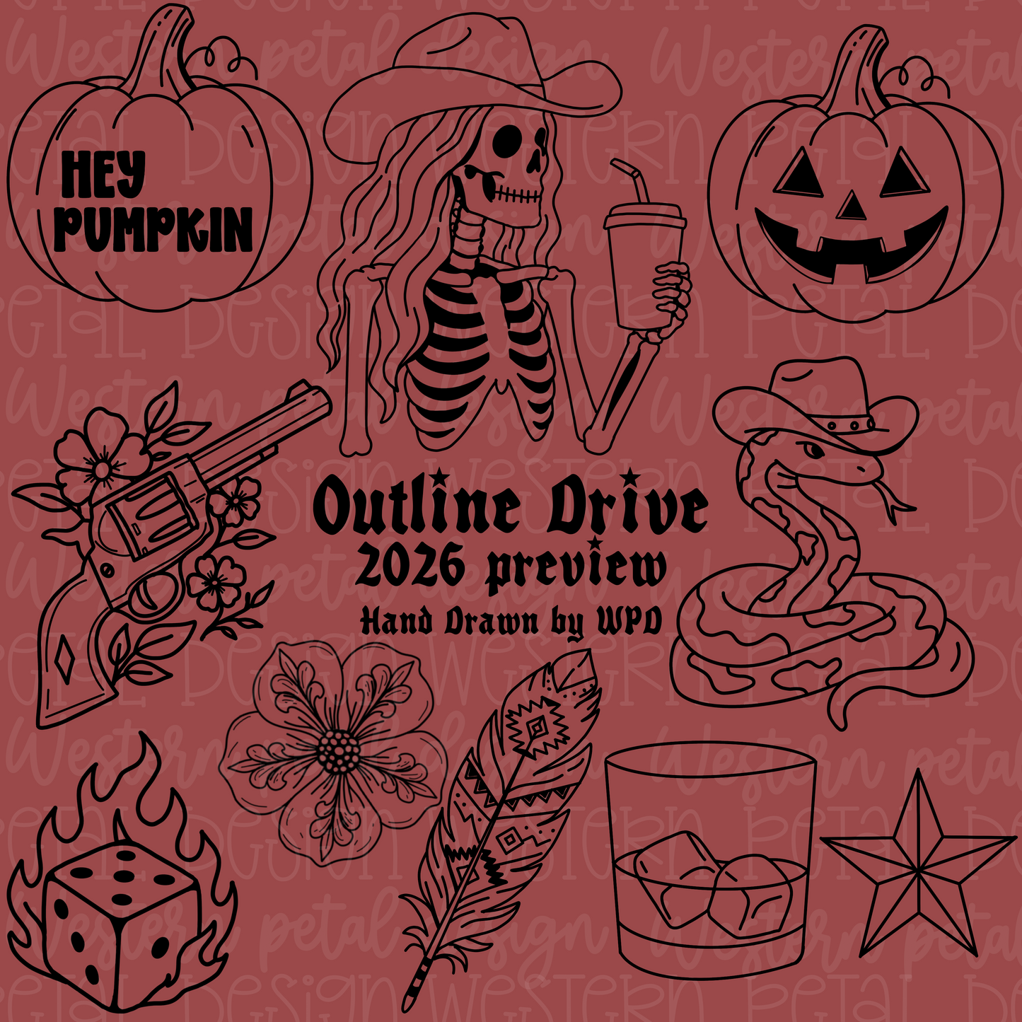 2026 Hand Drawn Outline Drive | Bold Outline PNG Bundle | Procreate Color Fill | Commercial Use