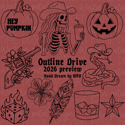 2026 Hand Drawn Outline Drive | Bold Outline PNG Bundle | Procreate Color Fill | Commercial Use