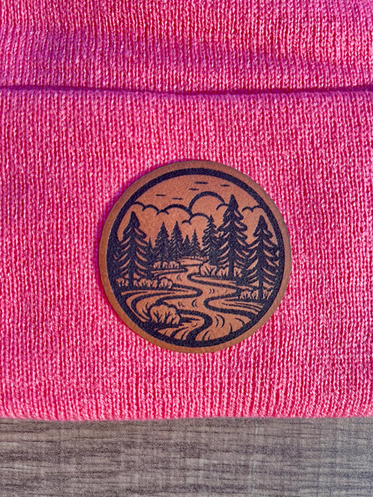 River Scene leather patch hat
