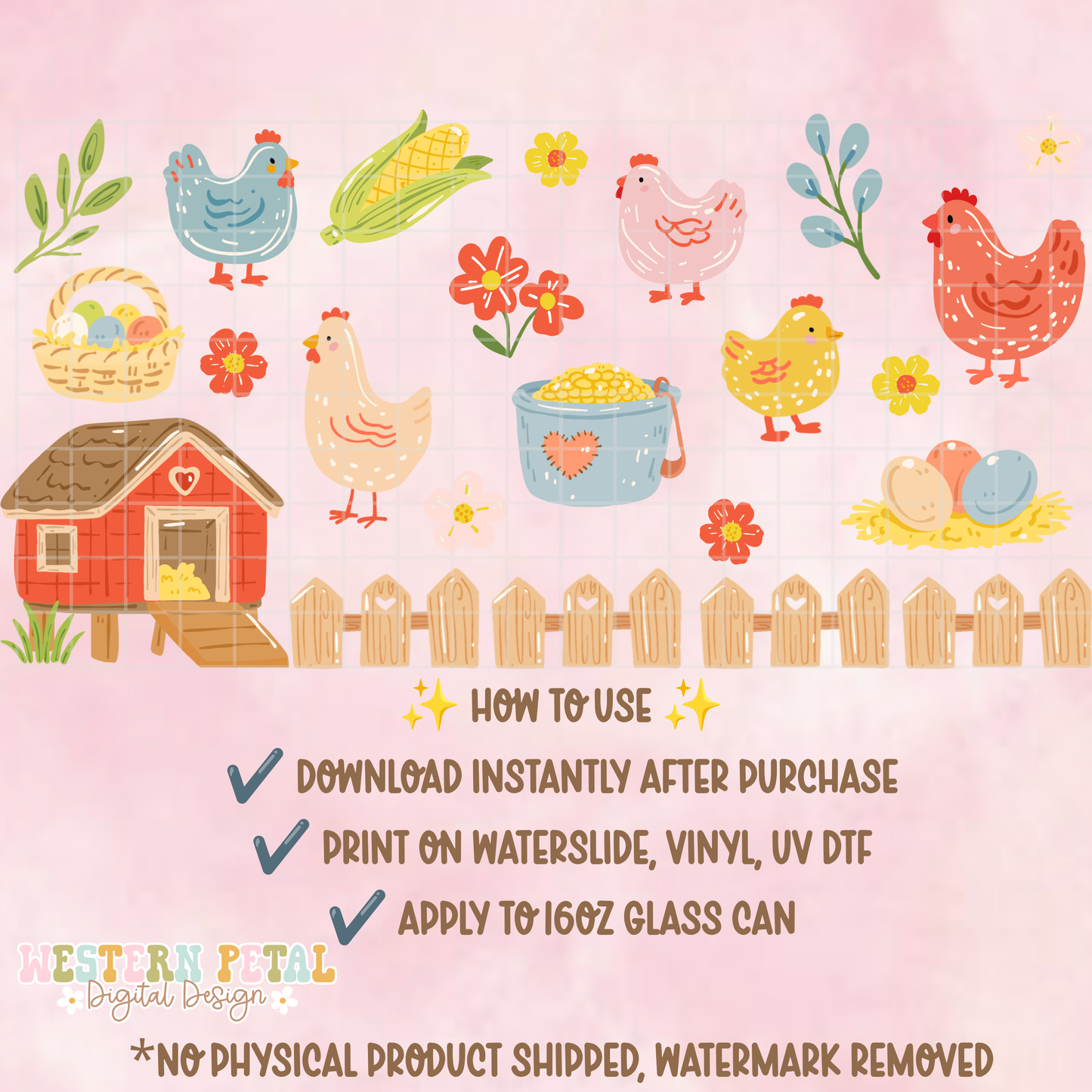 Chicken Farm Glass Can Wrap PNG