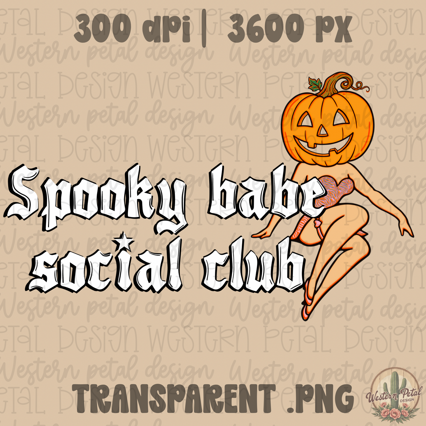 Spooky Babe Social Club PNG | Halloween Retro Gothic Pumpkin Girl Shirt Design | Digital Download