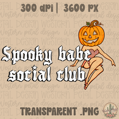 Spooky Babe Social Club PNG | Halloween Retro Gothic Pumpkin Girl Shirt Design | Digital Download