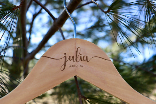 Custom wedding party name wooden clothes hanger