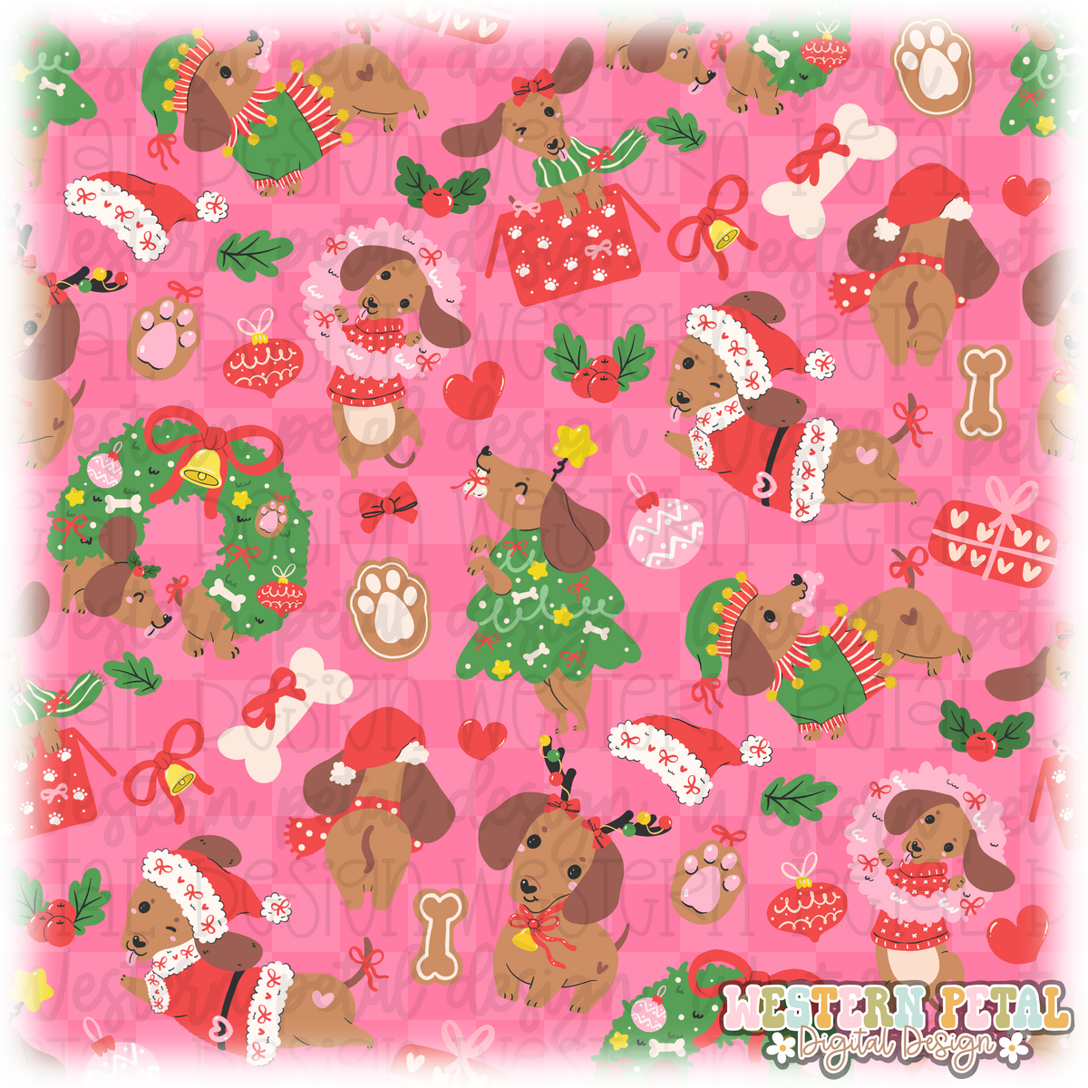 Christmas Weenies Seamless Pattern PNG