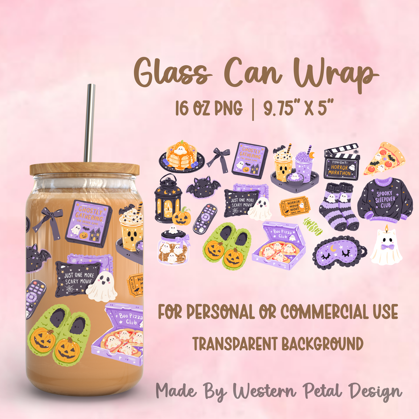 Spooky Movie Night Glass Can Wrap PNG