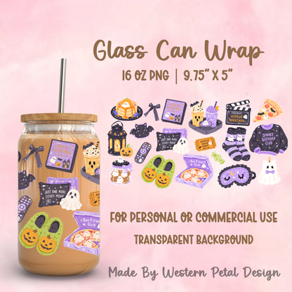 Spooky Movie Night Glass Can Wrap PNG