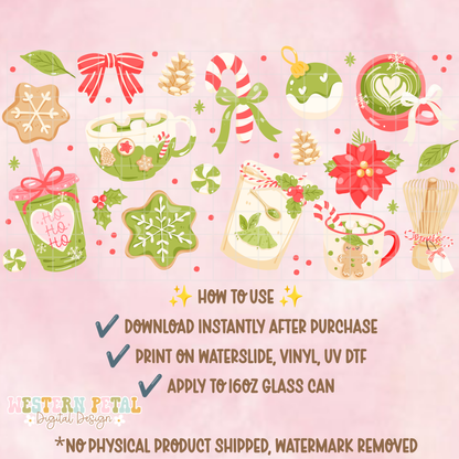 Christmas Matcha Glass Can Wrap PNG