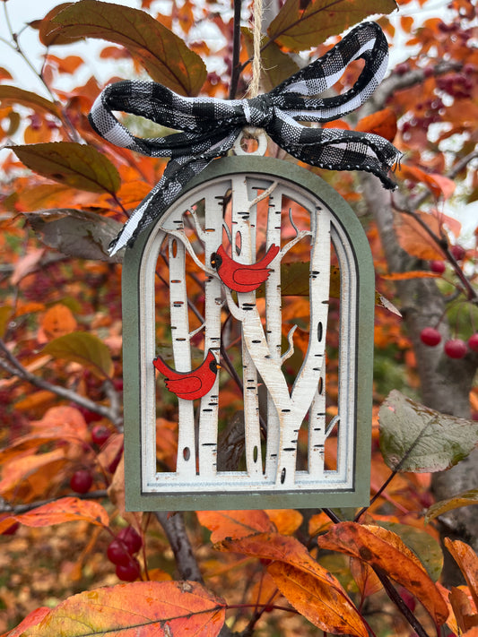 Cardinal in birch trees ornament seasonal