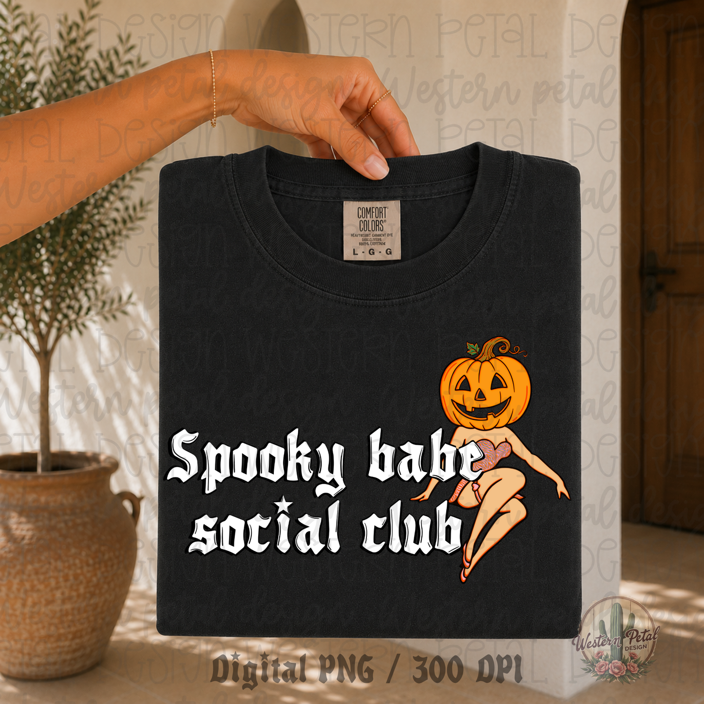 Spooky Babe Social Club PNG | Halloween Retro Gothic Pumpkin Girl Shirt Design | Digital Download