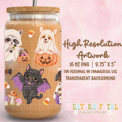 Halloween Pups Glass Can Wrap PNG