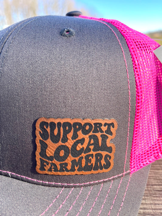 Retro Support Local Farmers leather patch hat