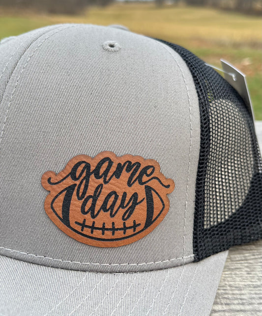 Game day leather patch hat