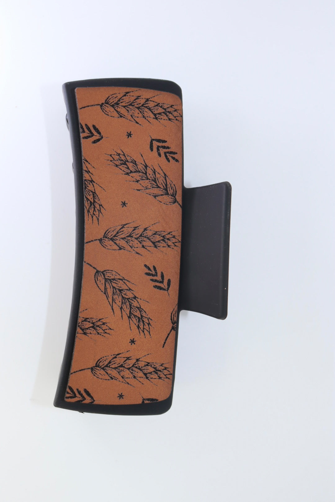 Wheat claw hair clip with leather pattern large