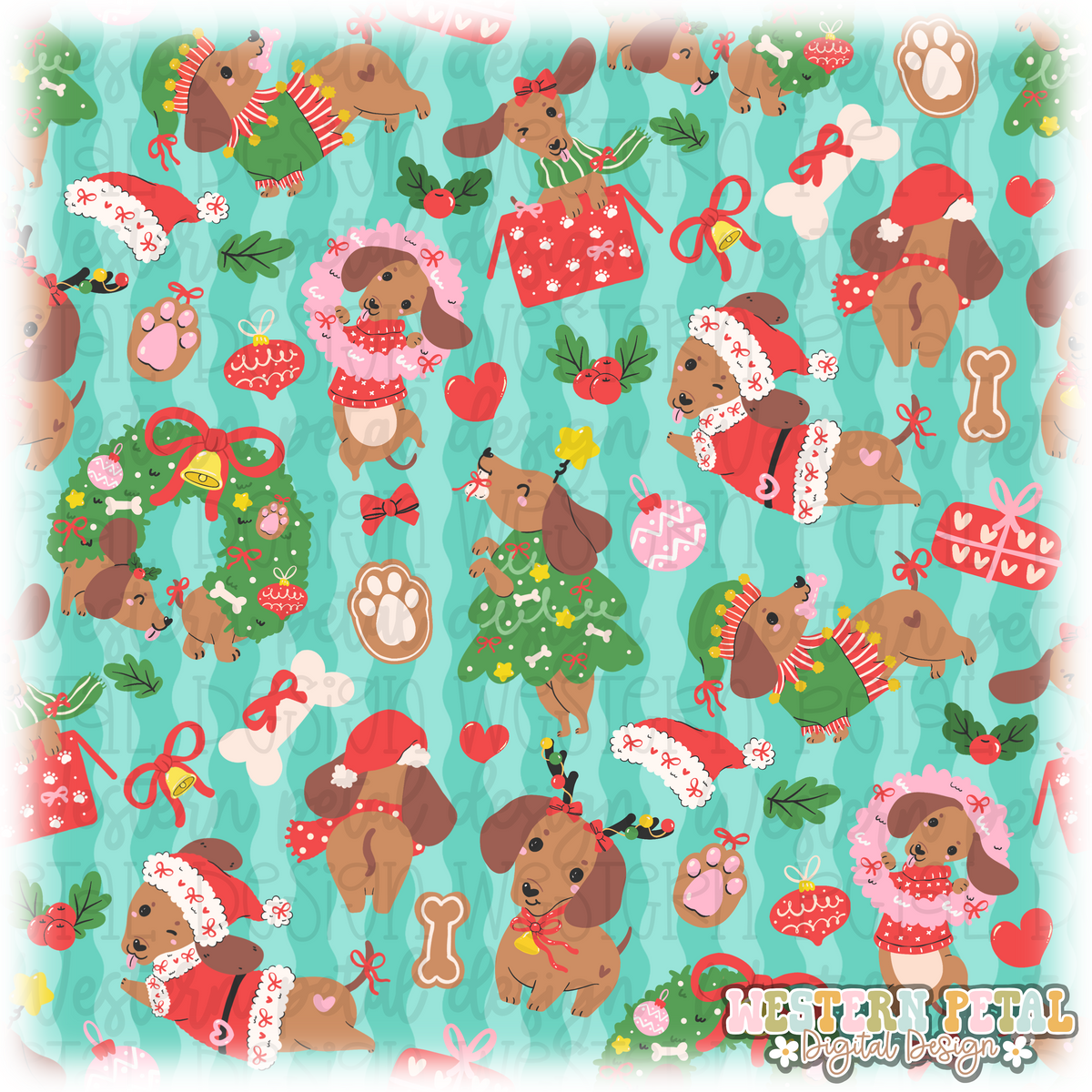 Christmas Weenies Seamless Pattern PNG