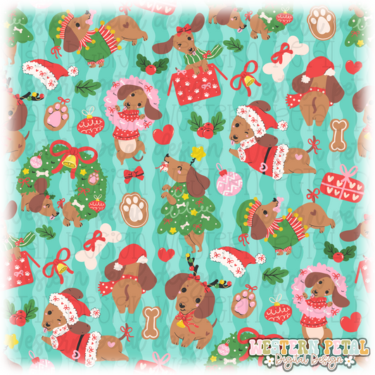 Christmas Weenies Seamless Pattern PNG