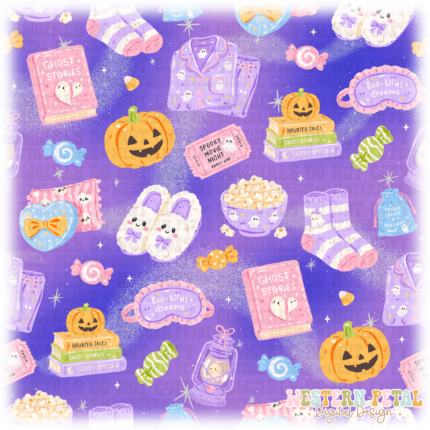 Girly Spooky Sleepover Seamless Pattern PNG