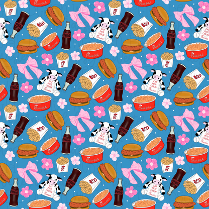 Chick-fil-A Inspired Seamless Pattern PNG | Pink Bow Fast Food Digital Paper | Coquette Chicken Seamless Design