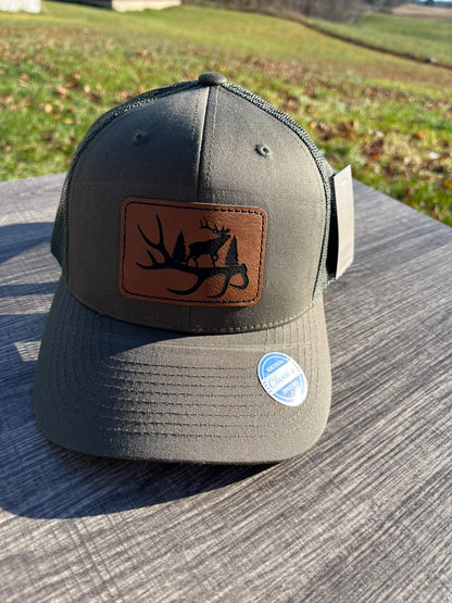 Elk antler leather patch hat