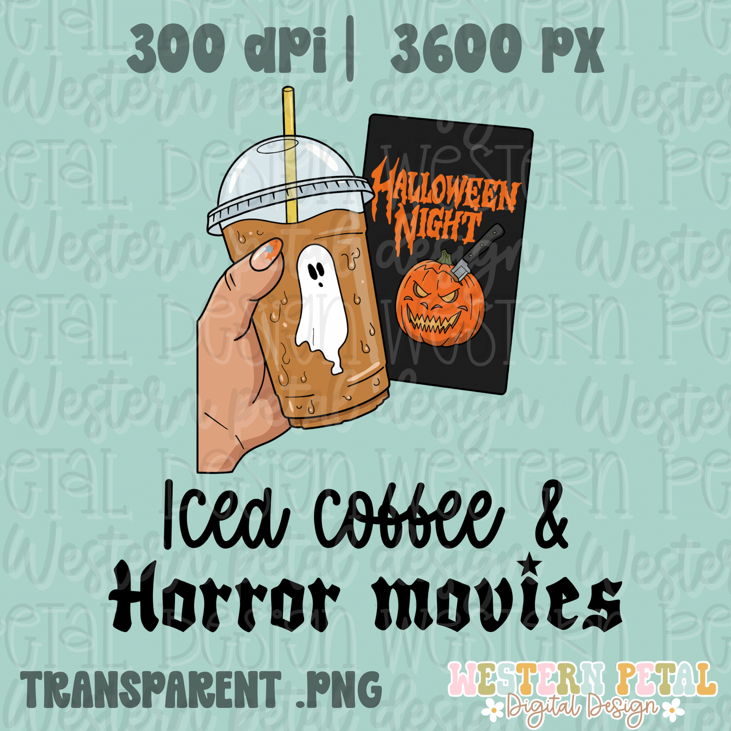 Iced Coffee & Horror Movies Halloween PNG