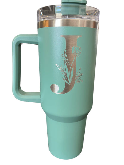 Floral monogram 40 oz tumbler personalized